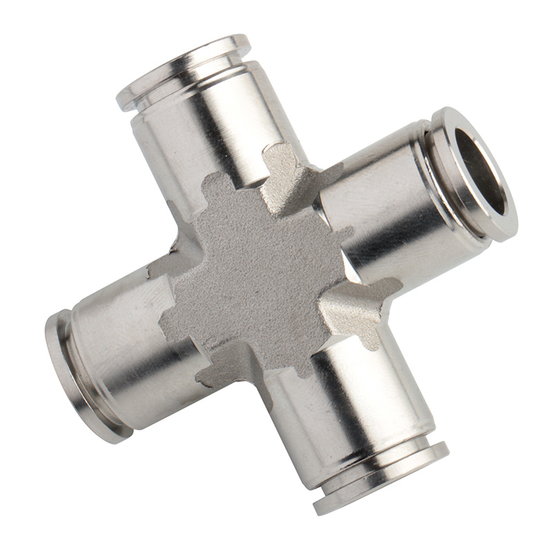 Union Cross (SSPZA) Stainless Steel SS316L Fittings Air Push in Fitting Metal Sleeve Cross-Shaped Push Pipe Connector