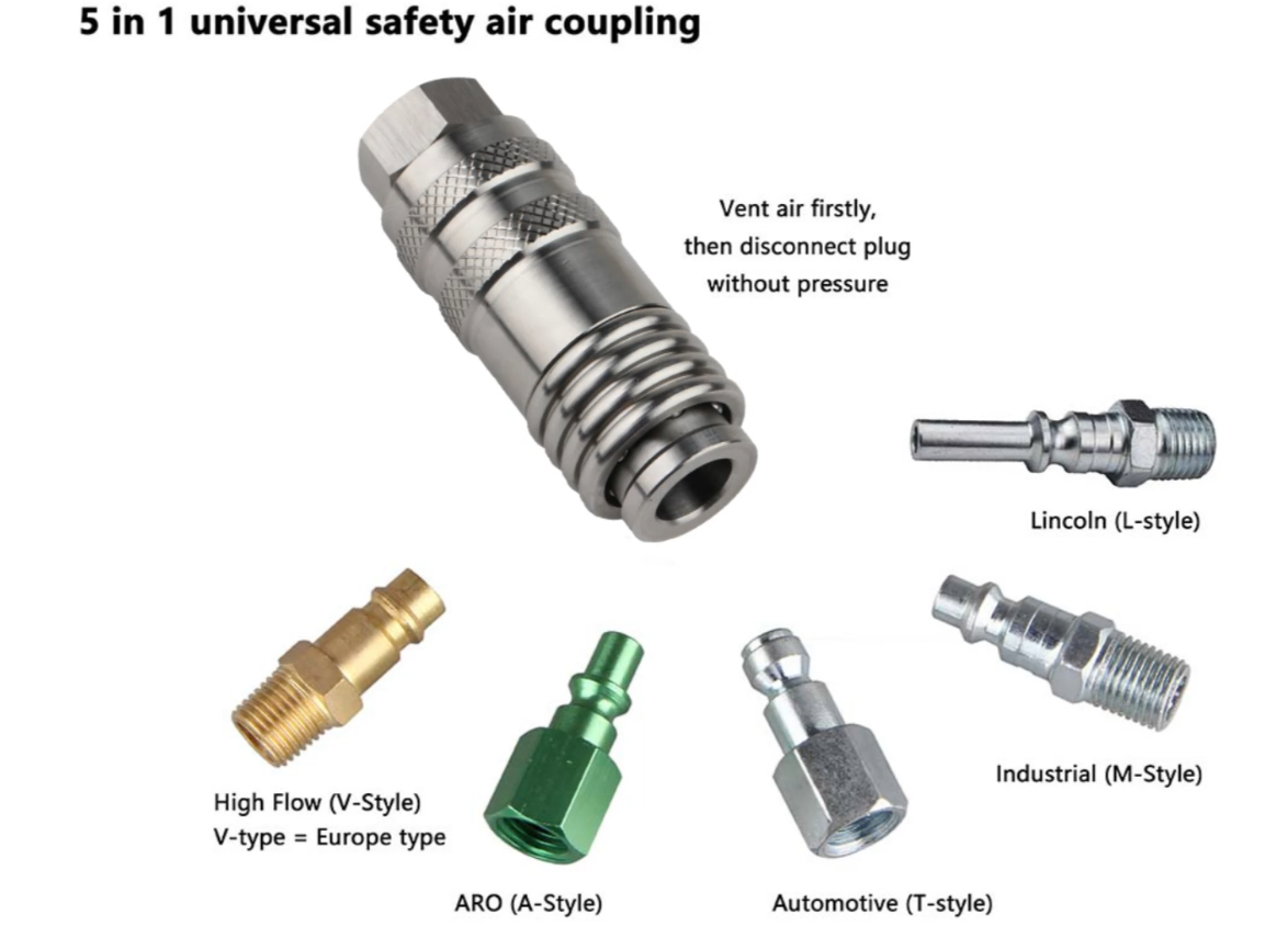 SS304 5 in 1 universal safety quick coupler