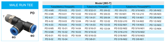 Nickel-Plated Brass Push-to-Connect Fitting Male Run Tee Fitting