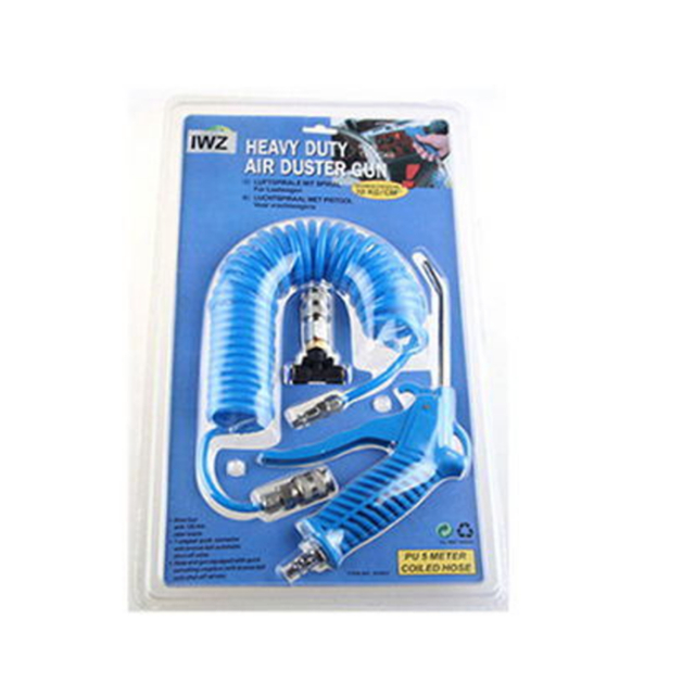 Blister Packing 6mm PU Coiled Tubing Air Blow Gun Kits with Pneumatic Fitting