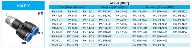 Branch Connector Pneumatic Tube Fitting Air Fitting Male Y